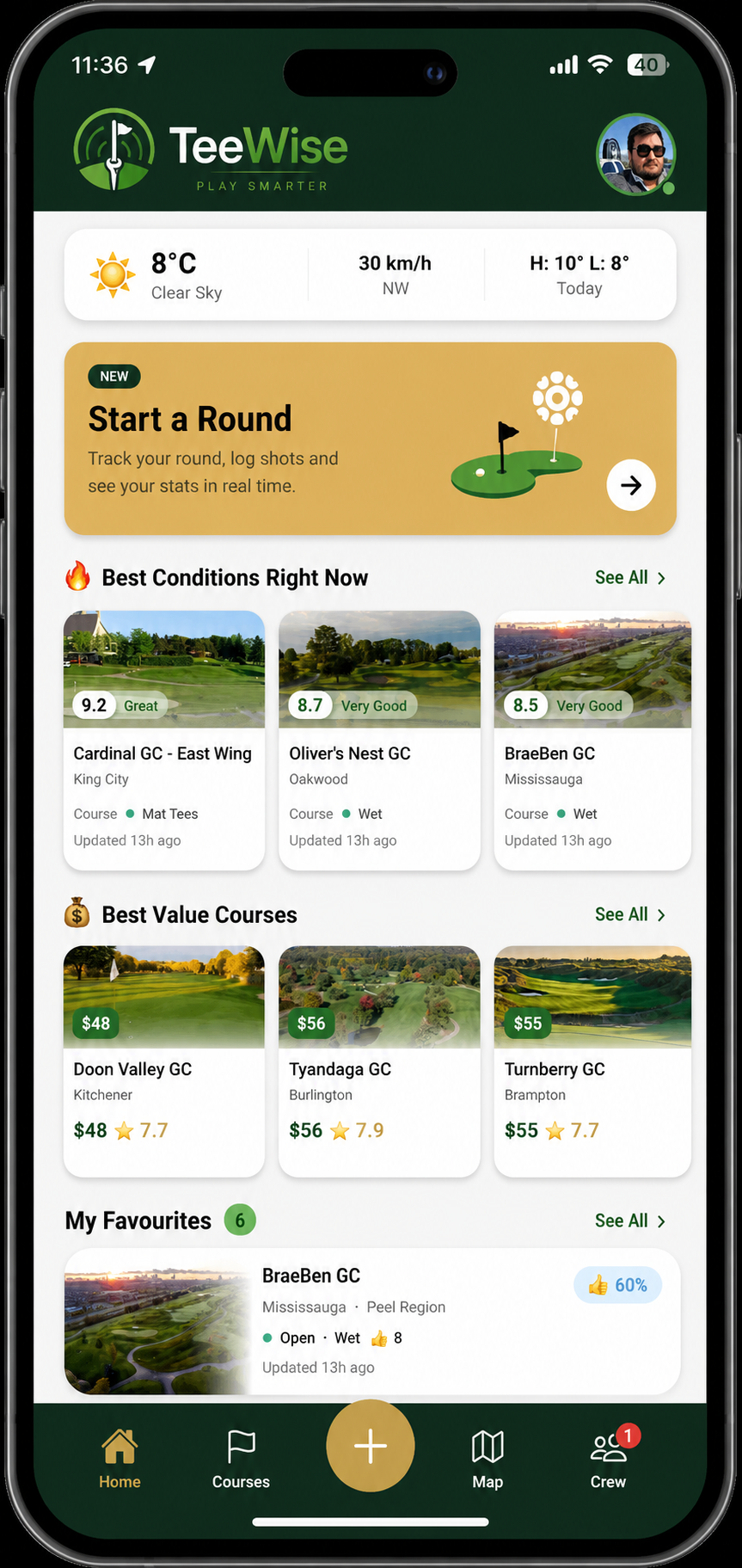 TeeWise app home screen